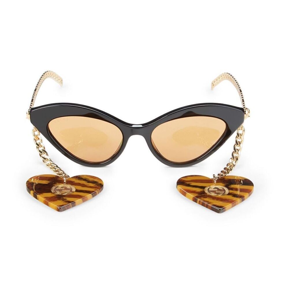 NWT Gucci GG0978S-002-52 Black Gold Cat Eye 52mm Sunglasses - Picture 2 of 5
